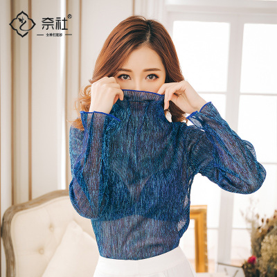 【奈社】欧美性感透视网纱T恤女雪纺衫